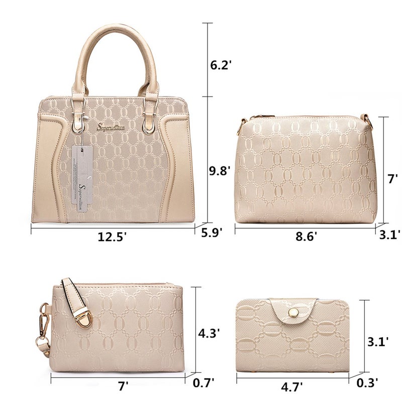 Soperwillton Women's Fashion Handbags Tote Bags Shoulder Bag Top Handle Satchel Purse Set 4pcs - Image 3